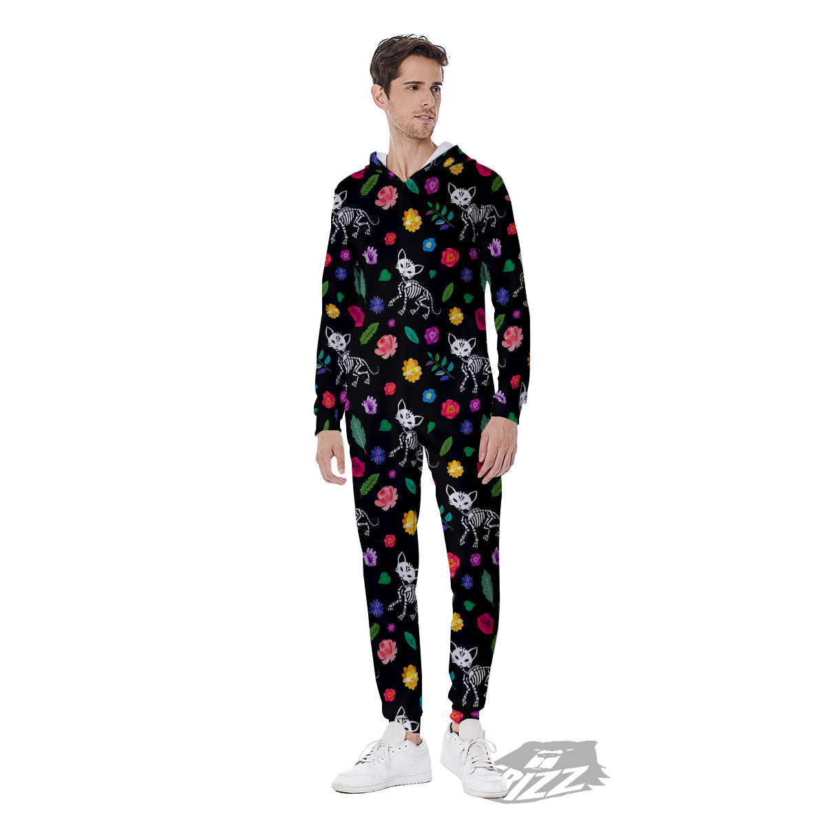 Calavera Cat Skeleton Print Pattern Men's Jumpsuit-grizzshop