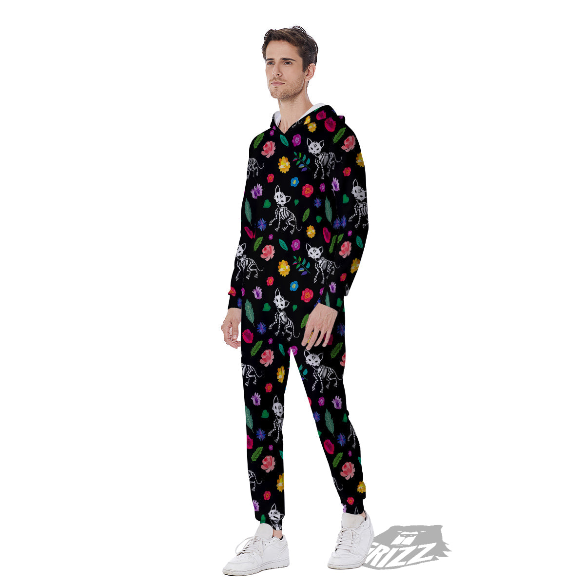 Calavera Cat Skeleton Print Pattern Men's Jumpsuit-grizzshop