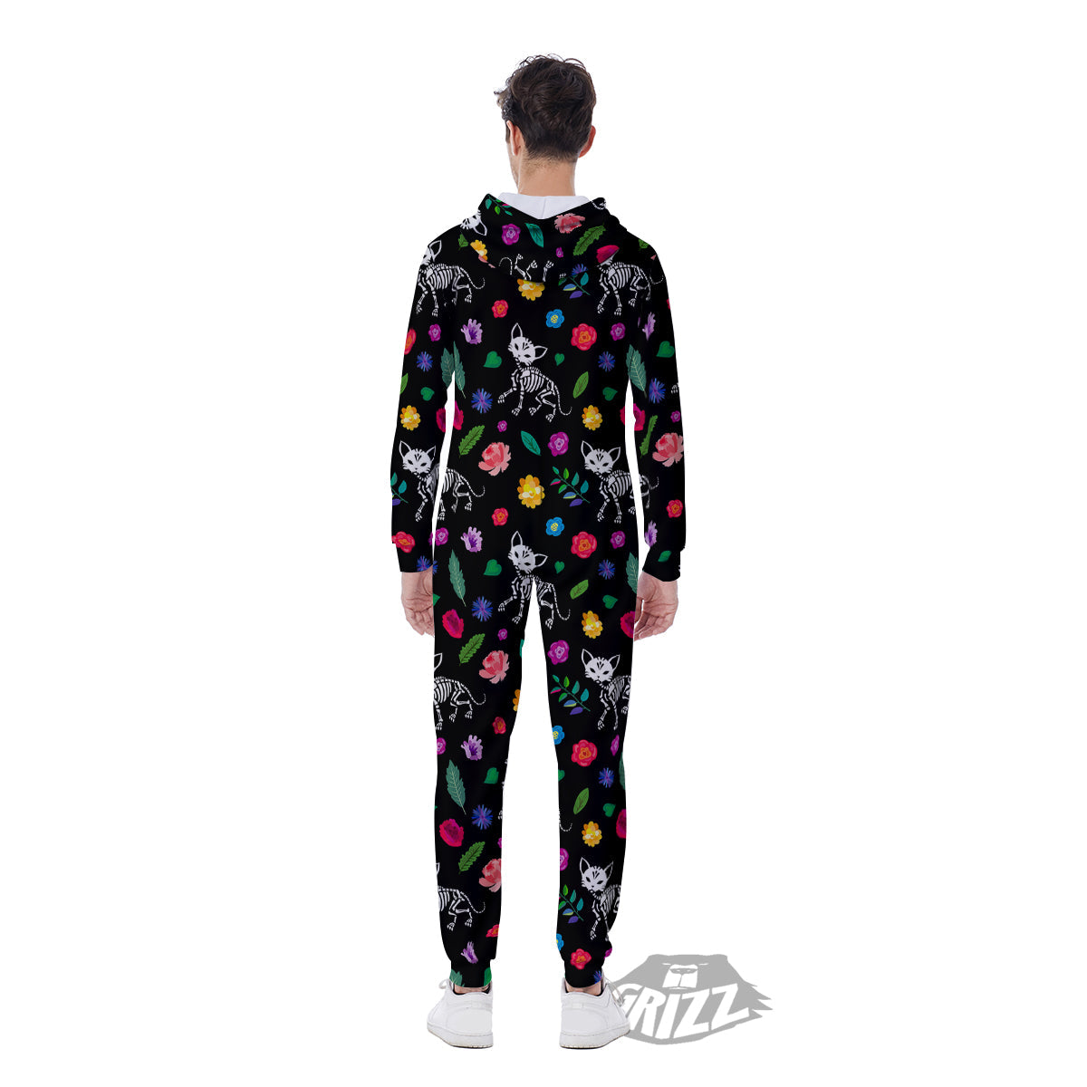Calavera Cat Skeleton Print Pattern Men's Jumpsuit-grizzshop