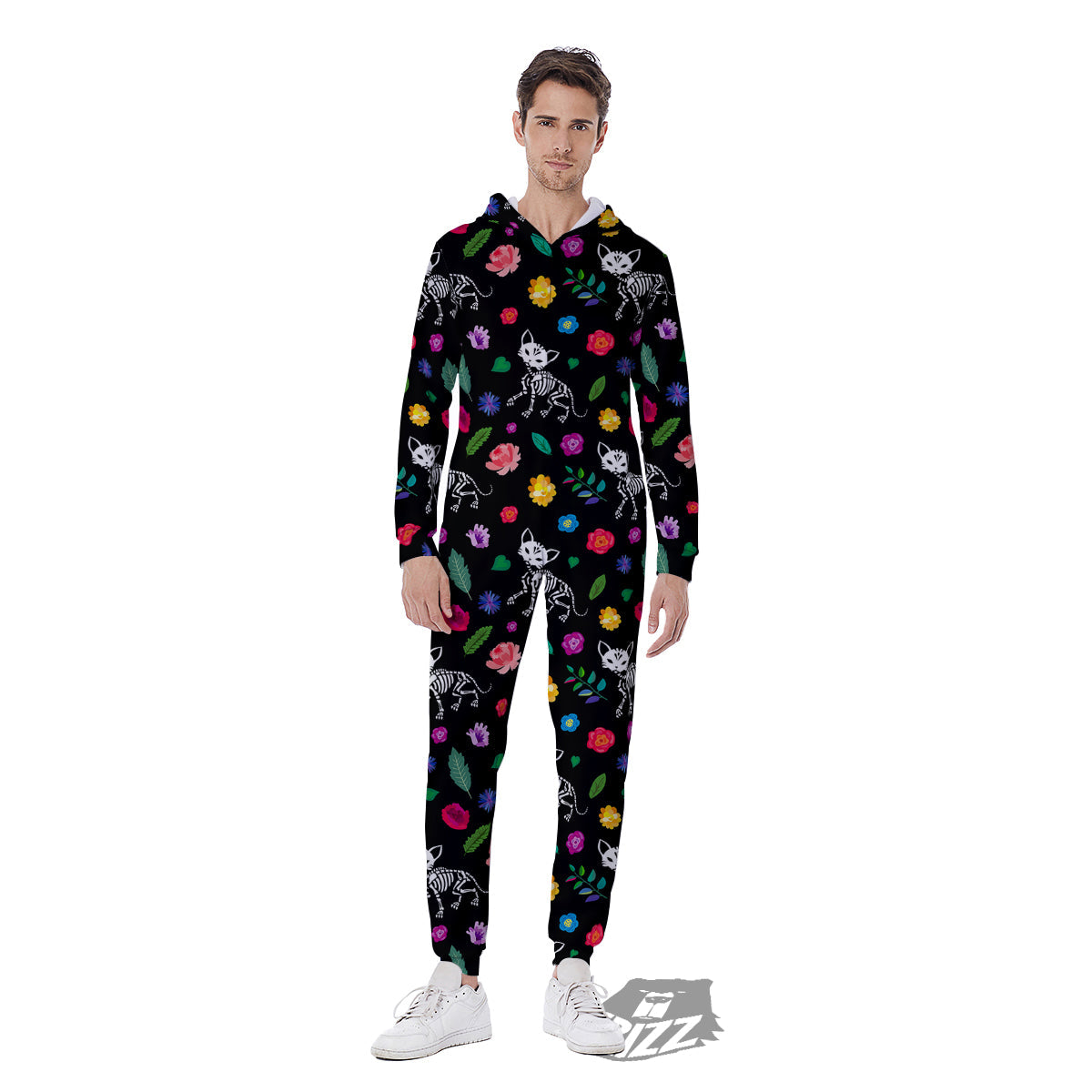 Calavera Cat Skeleton Print Pattern Men's Jumpsuit-grizzshop