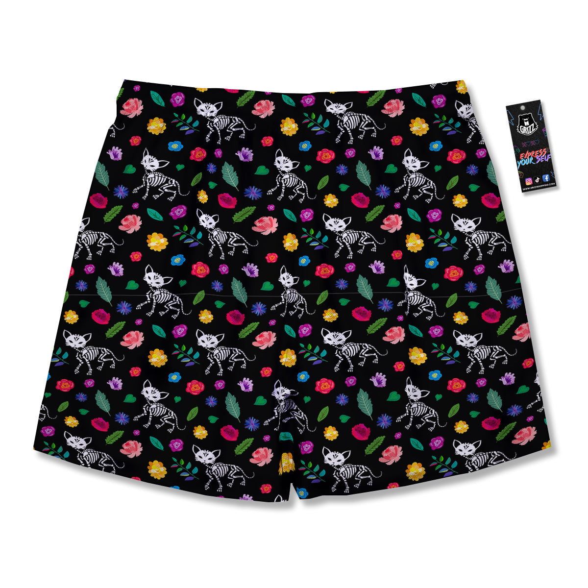 Calavera Cat Skeleton Print Pattern Men's Running Shorts-grizzshop