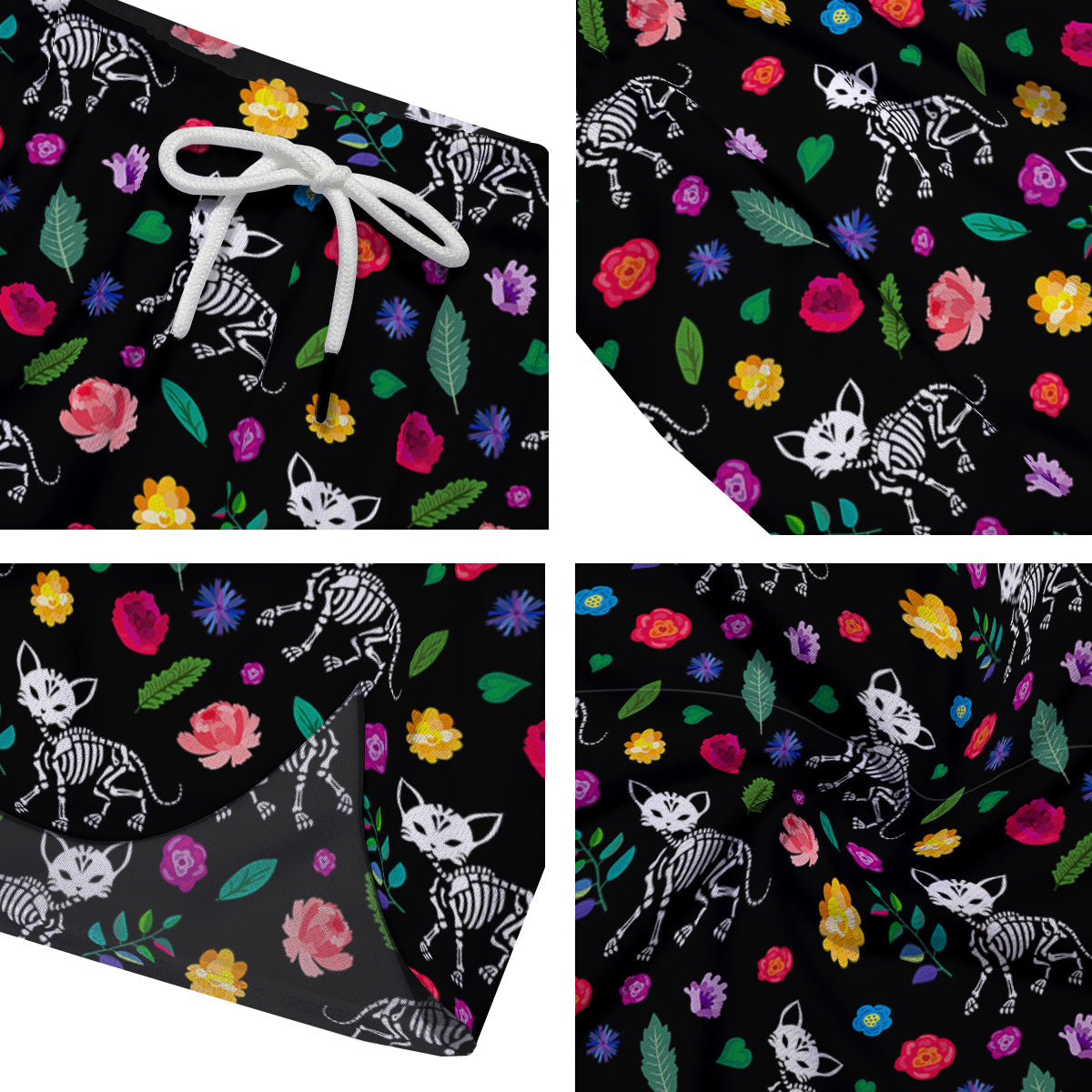 Calavera Cat Skeleton Print Pattern Men's Running Shorts-grizzshop