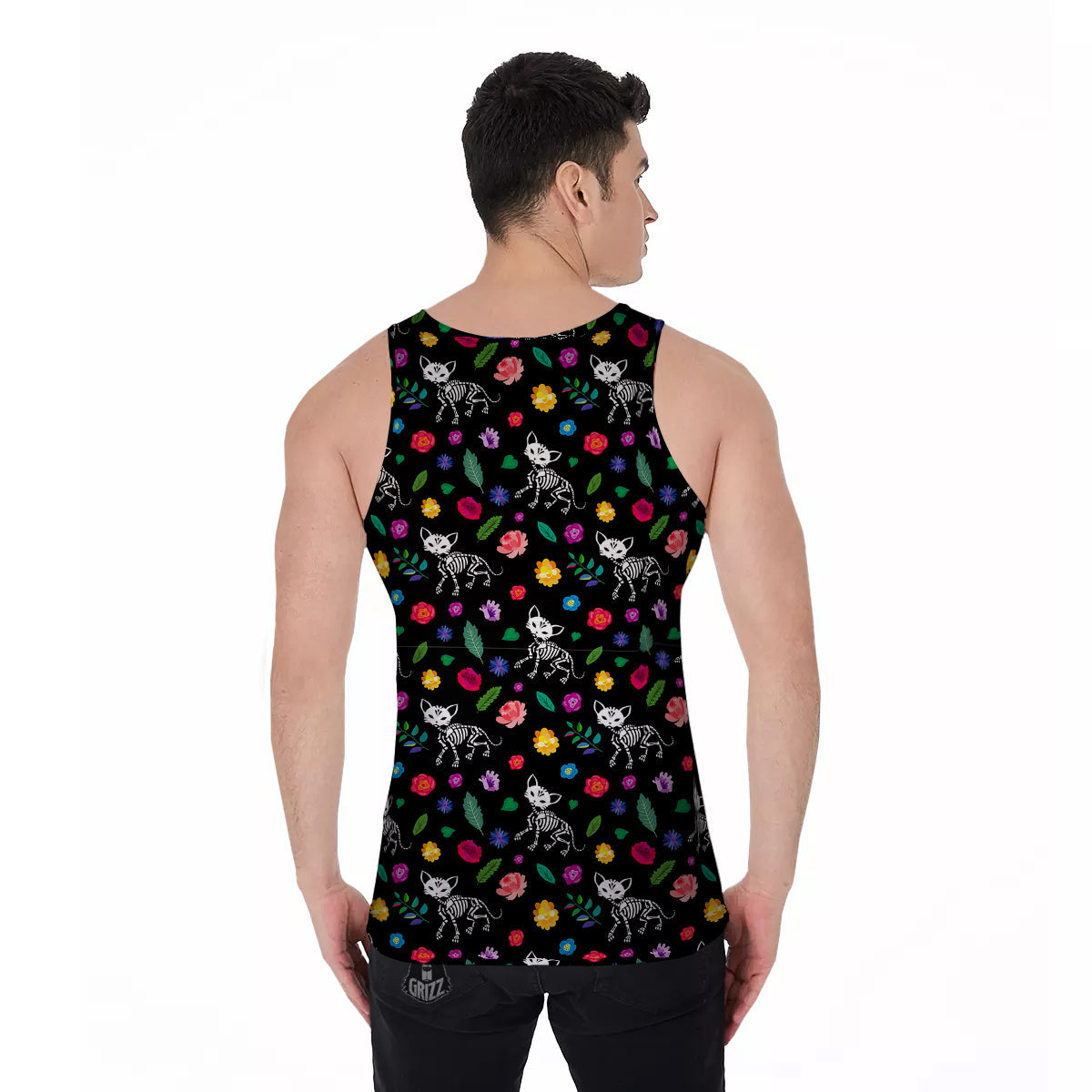 Calavera Cat Skeleton Print Pattern Men's Tank Top-grizzshop
