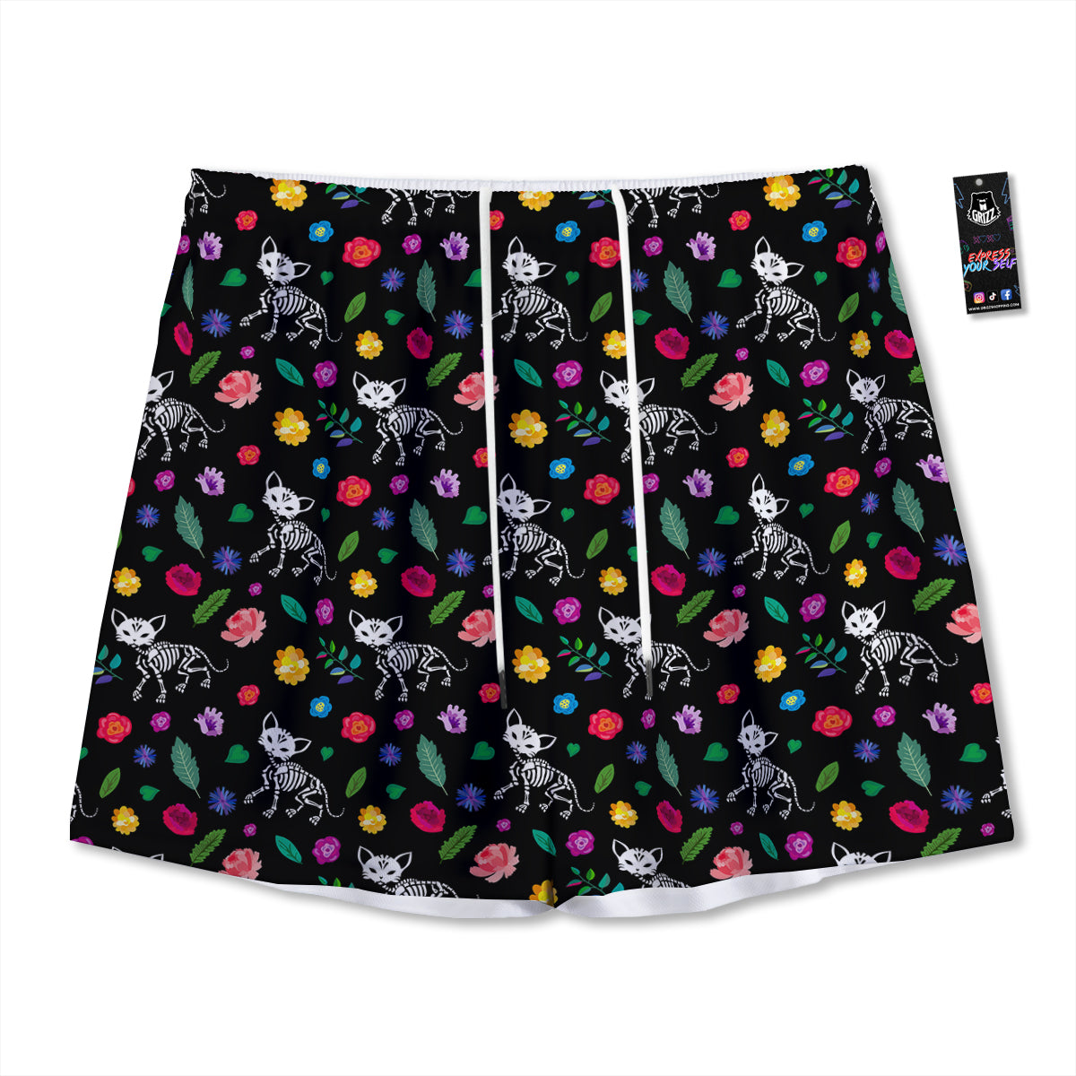 English Bulldog Wearing Glasses Print Mesh Shorts