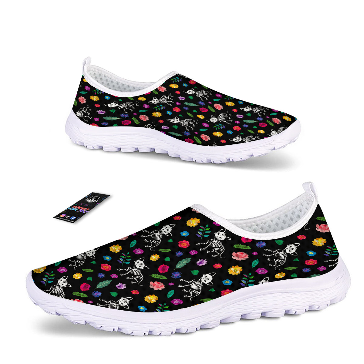 Calavera Cat Skeleton Print Pattern Nurse Shoes-grizzshop
