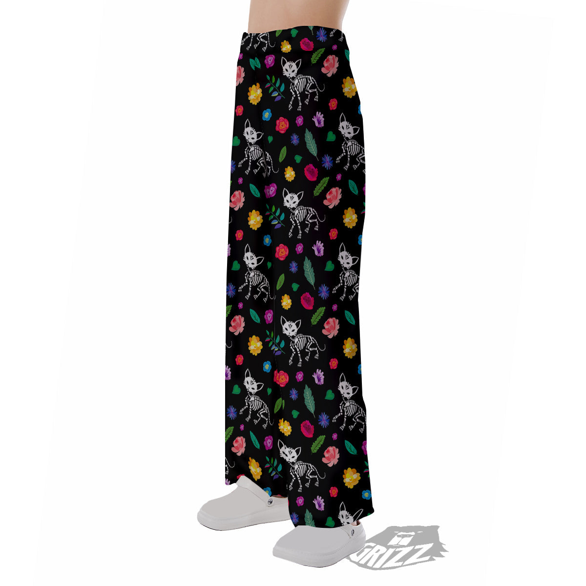 Calavera Cat Skeleton Print Pattern Pajama Pants-grizzshop