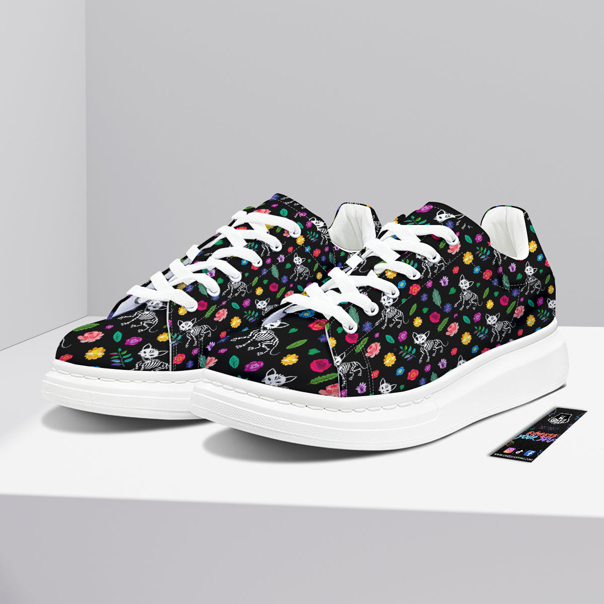 Calavera Cat Skeleton Print Pattern Platform Shoes-grizzshop