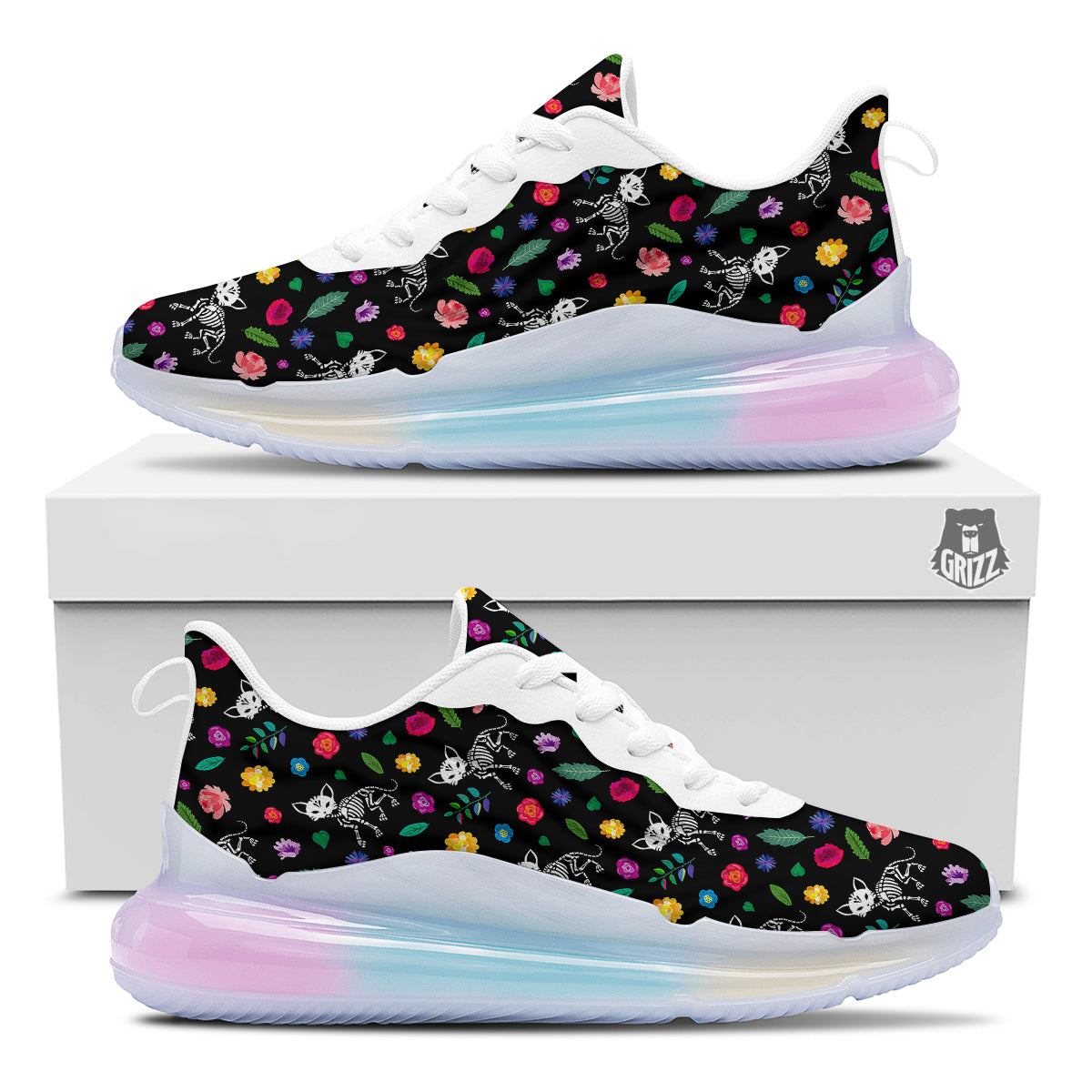 Calavera Cat Skeleton Print Pattern Running Sneakers-grizzshop