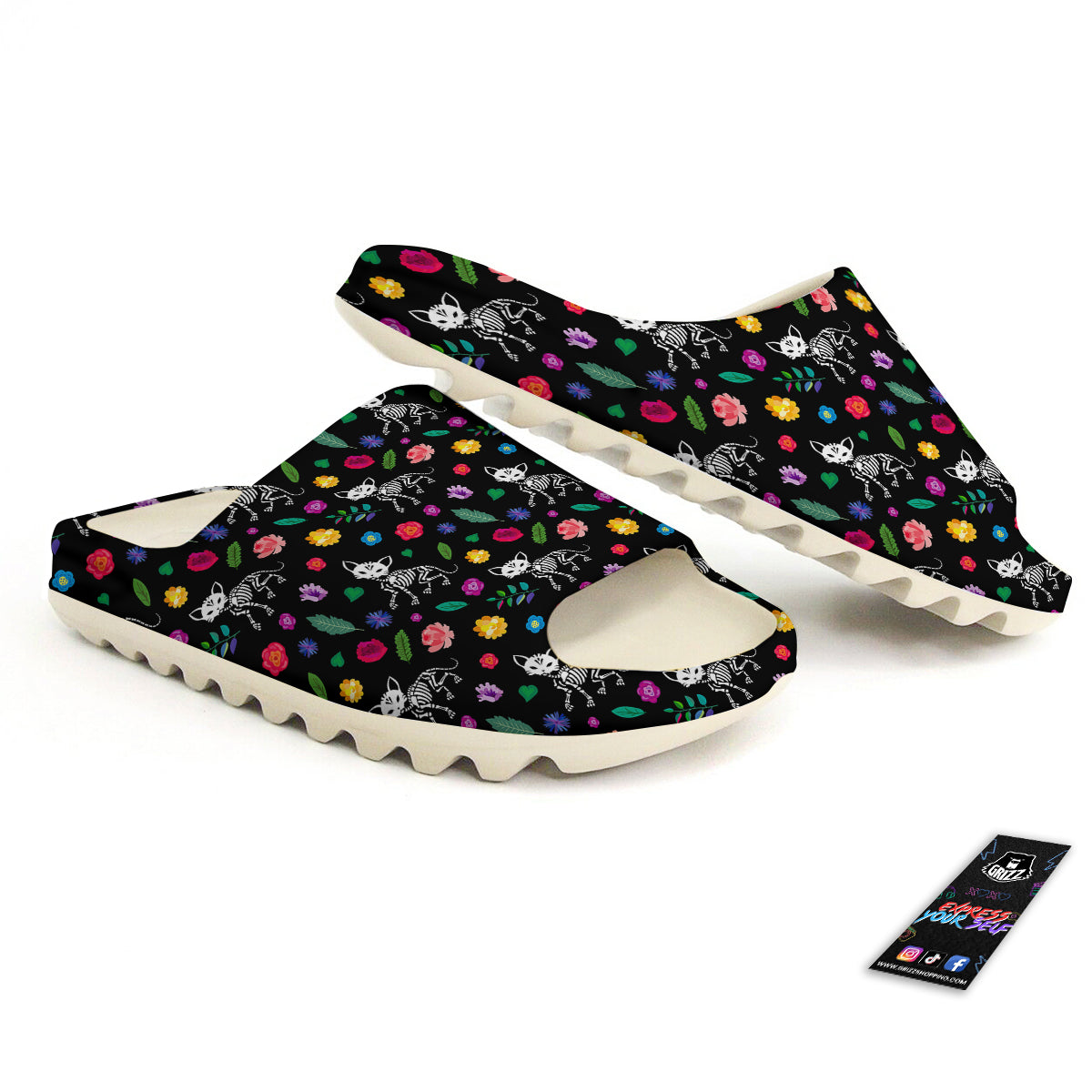 Calavera Cat Skeleton Print Pattern Sandals-grizzshop