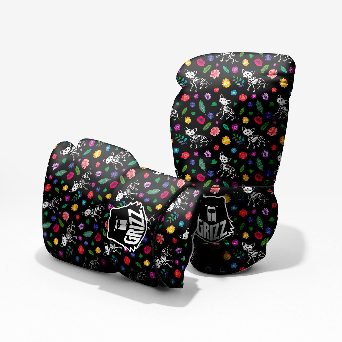 Calavera Cat Skeleton Print Pattern Pro Boxing Glove