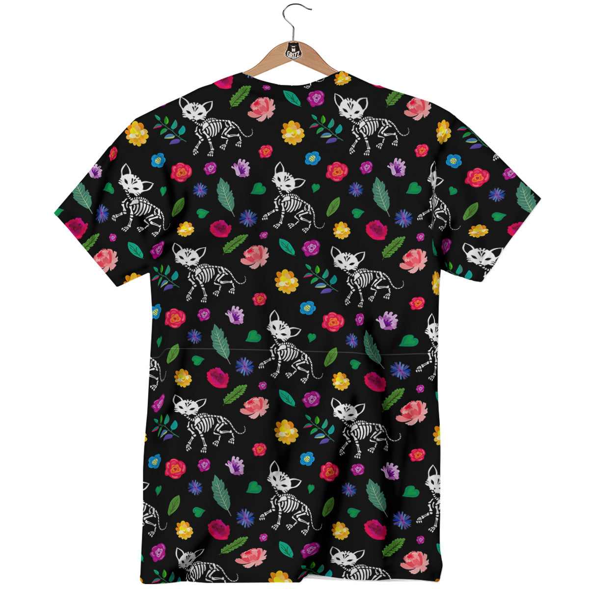 Calavera Cat Skeleton Print Pattern T-Shirt-grizzshop