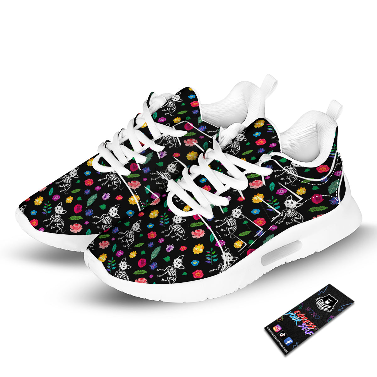 Calavera Cat Skeleton Print Pattern Tennis Shoes-grizzshop