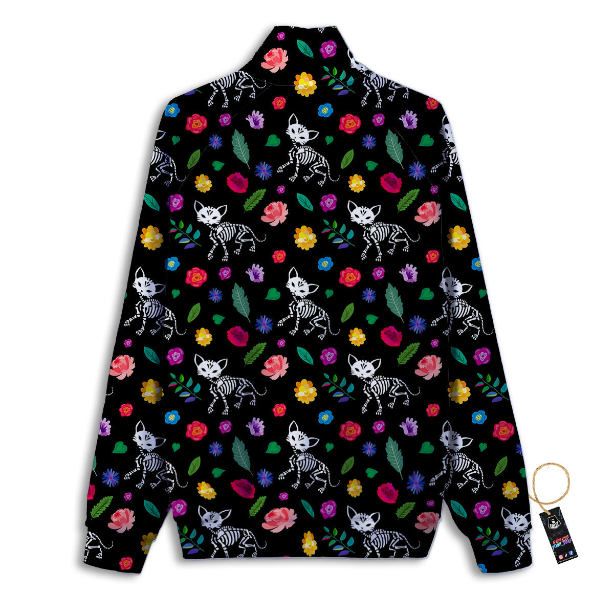 Calavera Cat Skeleton Print Pattern Track Jacket-grizzshop