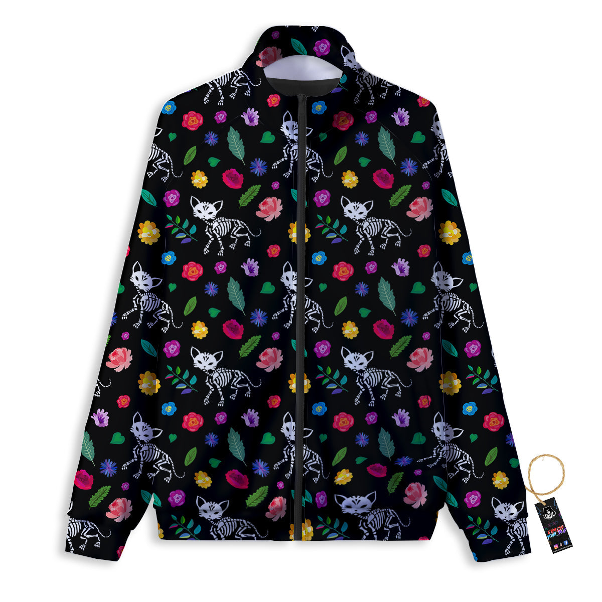 Calavera Cat Skeleton Print Pattern Track Jacket-grizzshop