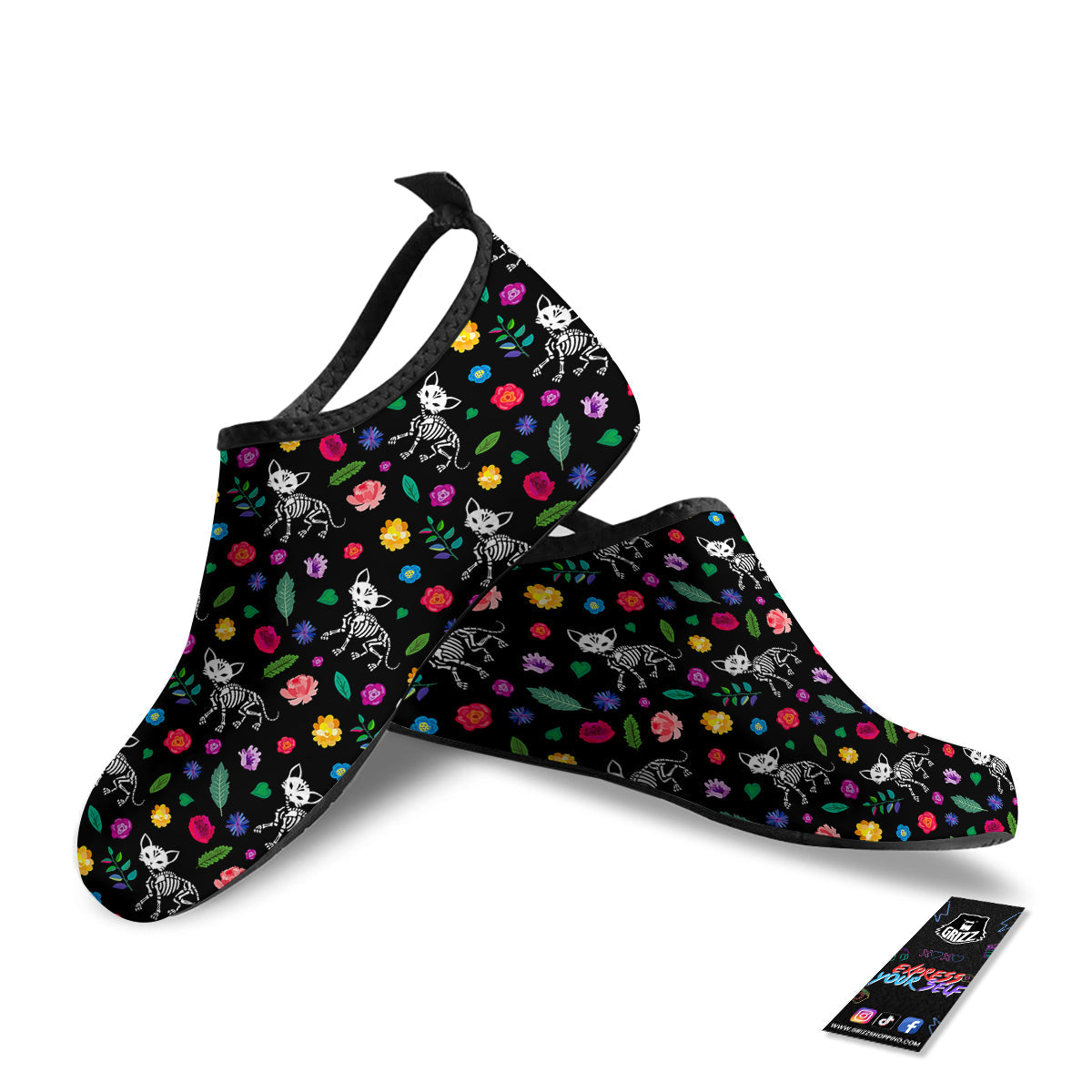 Calavera Cat Skeleton Print Pattern Water Shoes-grizzshop