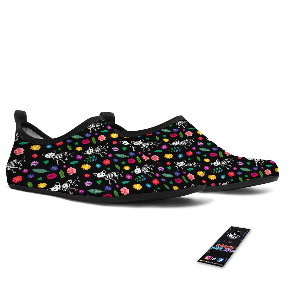 Calavera Cat Skeleton Print Pattern Water Shoes-grizzshop