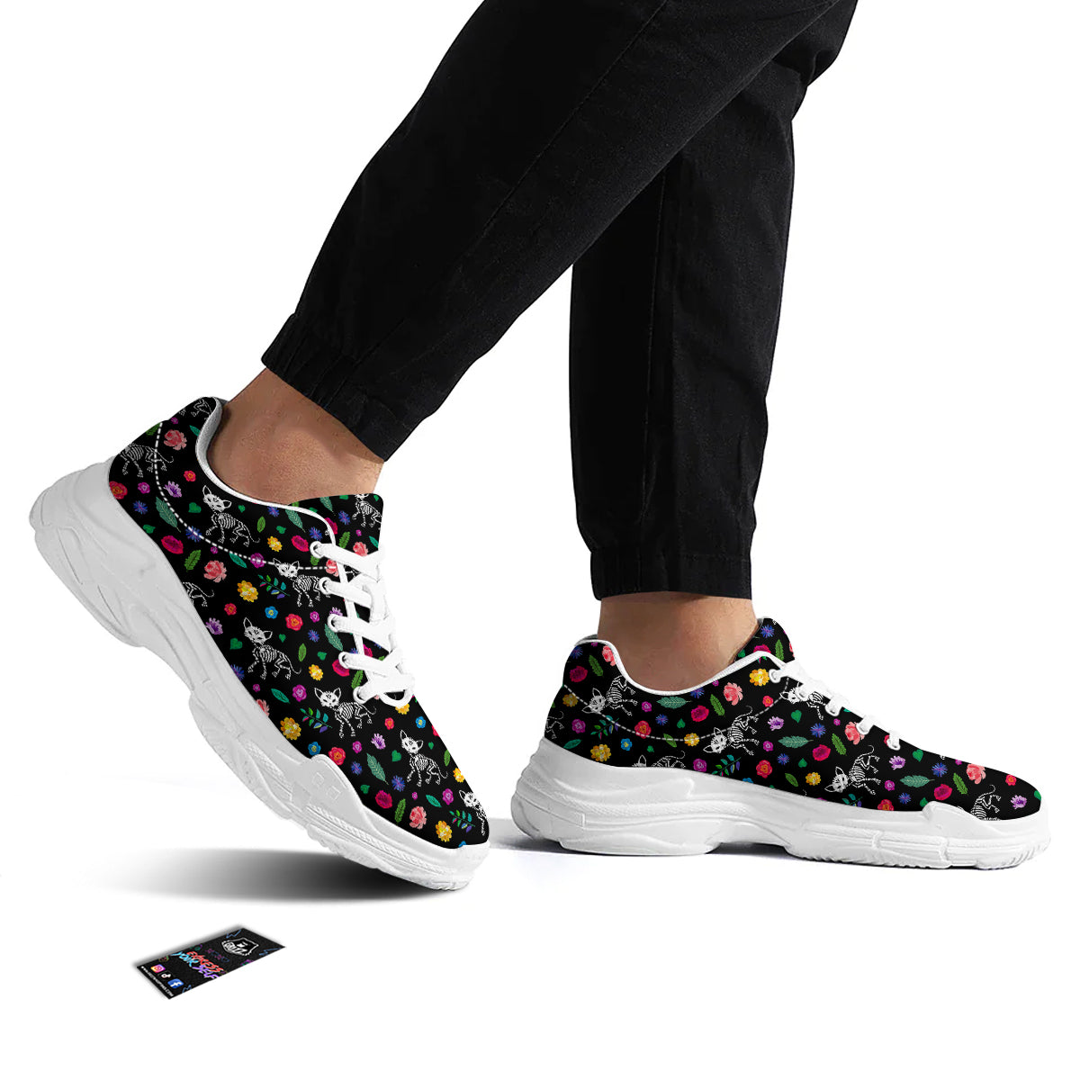 Calavera Cat Skeleton Print Pattern White Chunky Shoes-grizzshop