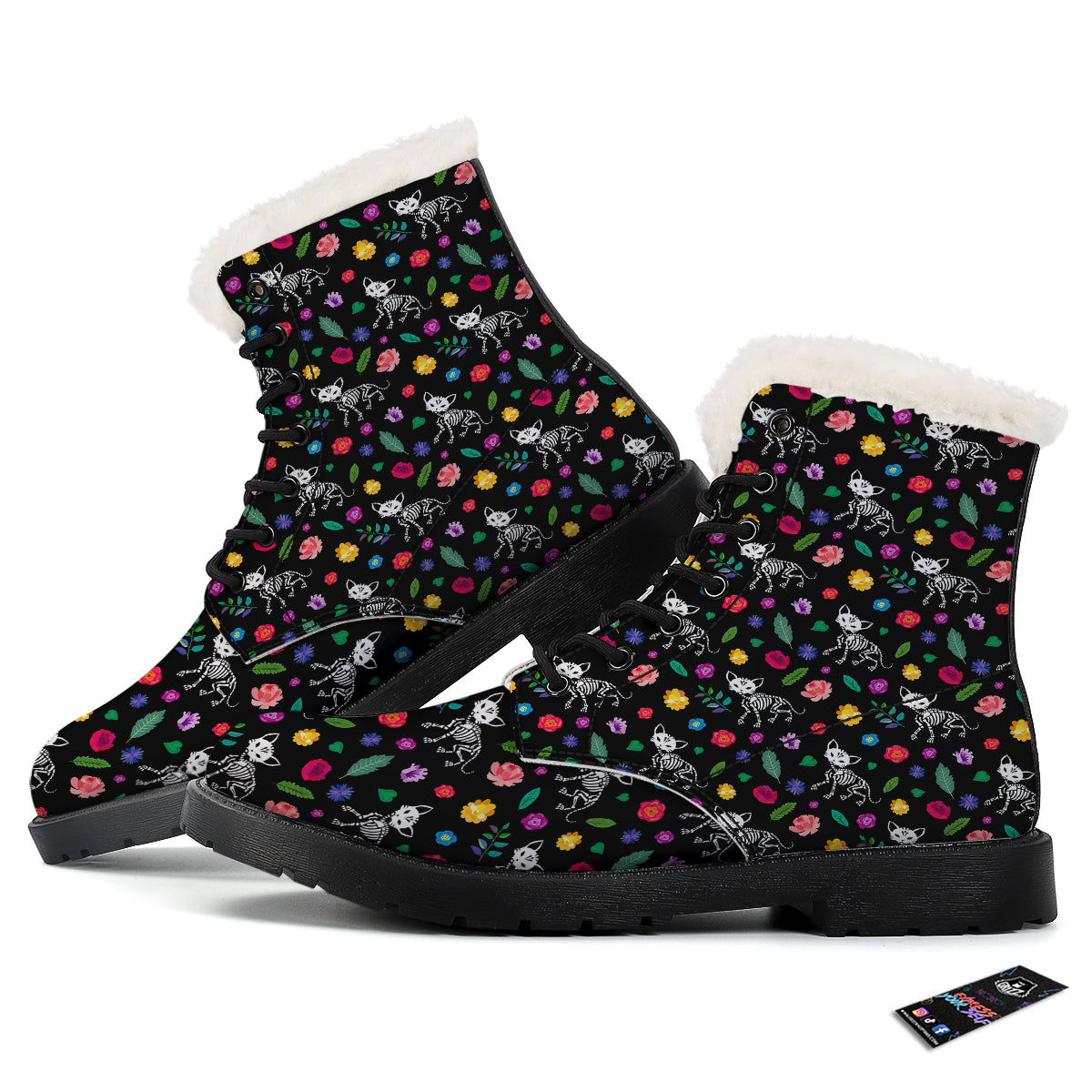 Calavera Cat Skeleton Print Pattern Winter Boots-grizzshop