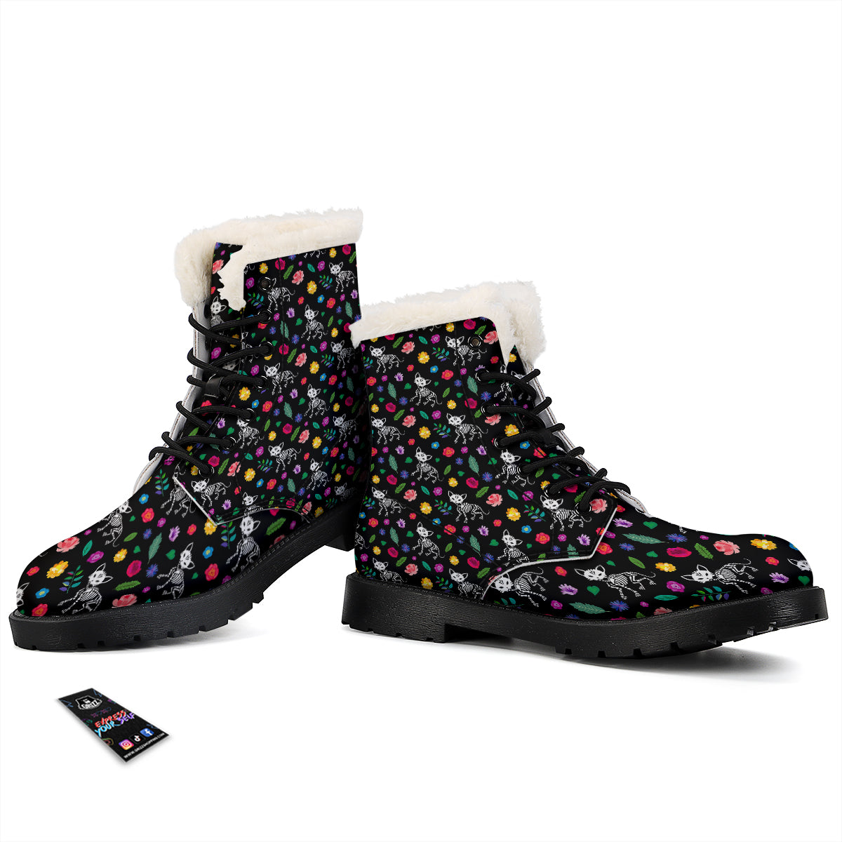 Calavera Cat Skeleton Print Pattern Winter Boots-grizzshop