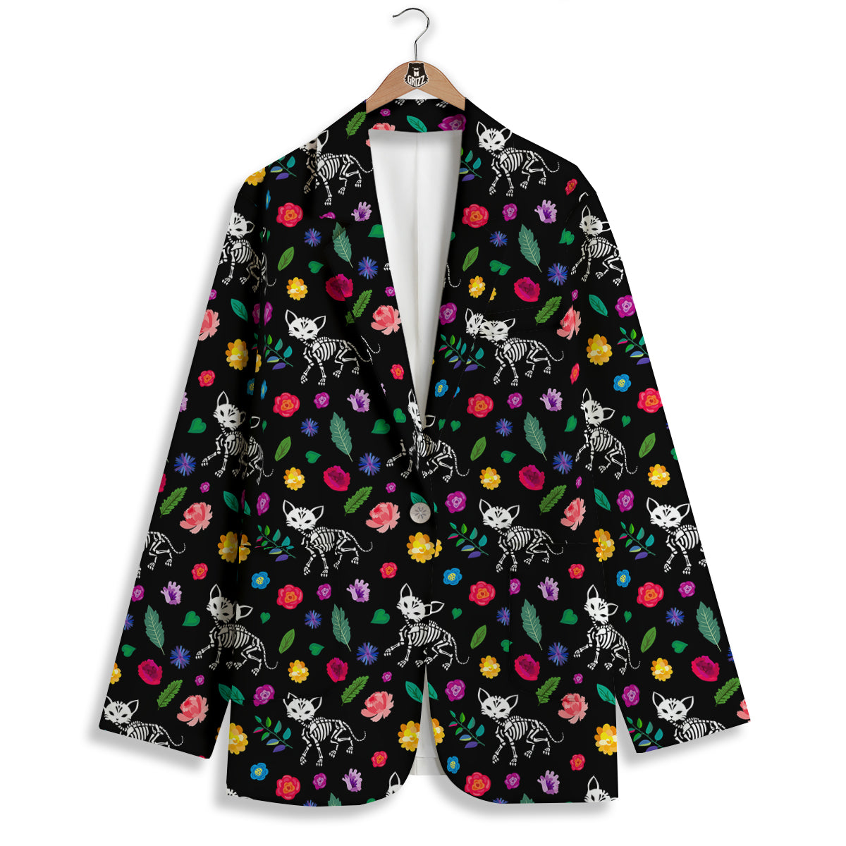 Calavera Cat Skeleton Print Pattern Women's Blazer-grizzshop
