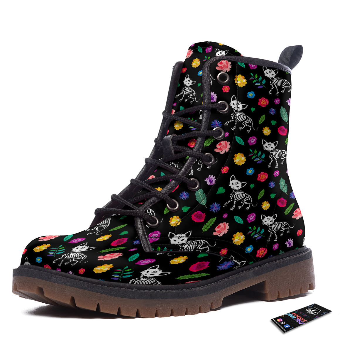 Calavera Cat Skeleton Print Pattern Work Boots-grizzshop