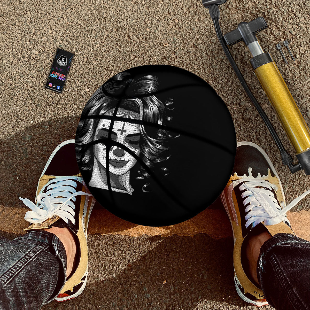 Calavera Girl White And Black Print Basketball-grizzshop