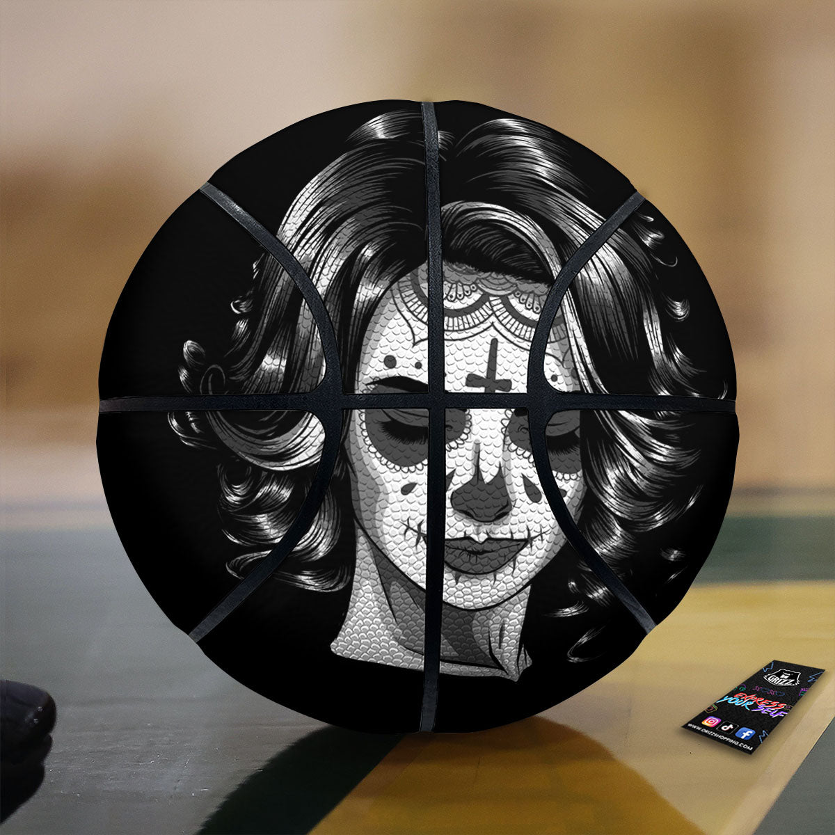 Calavera Girl White And Black Print Basketball-grizzshop