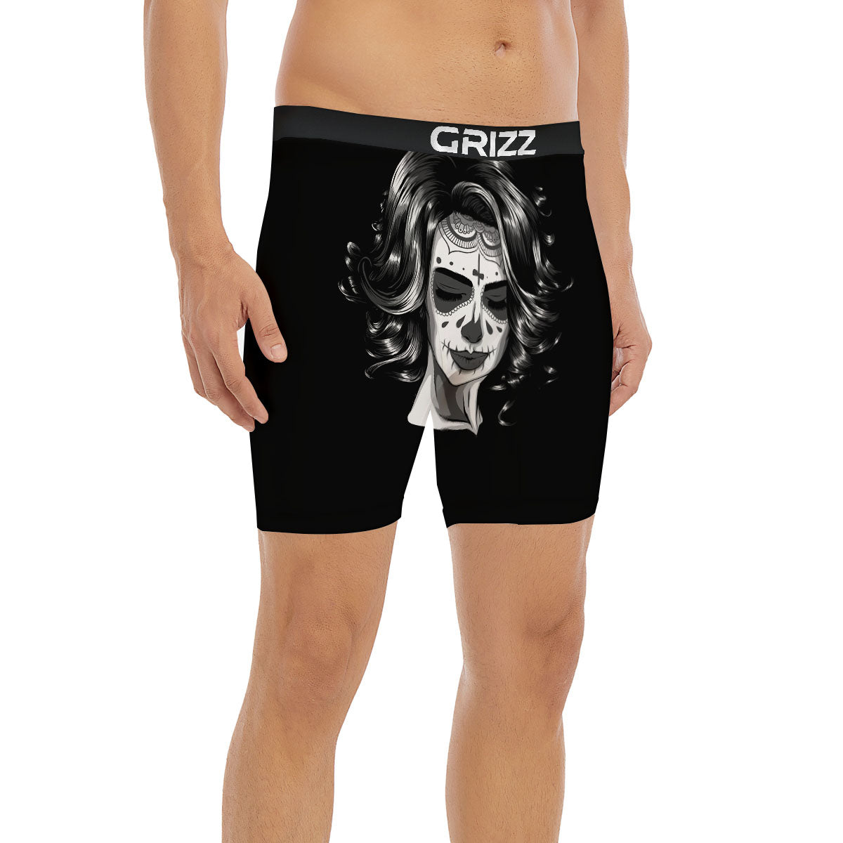 Calavera Girl White And Black Print Boxer Briefs-grizzshop