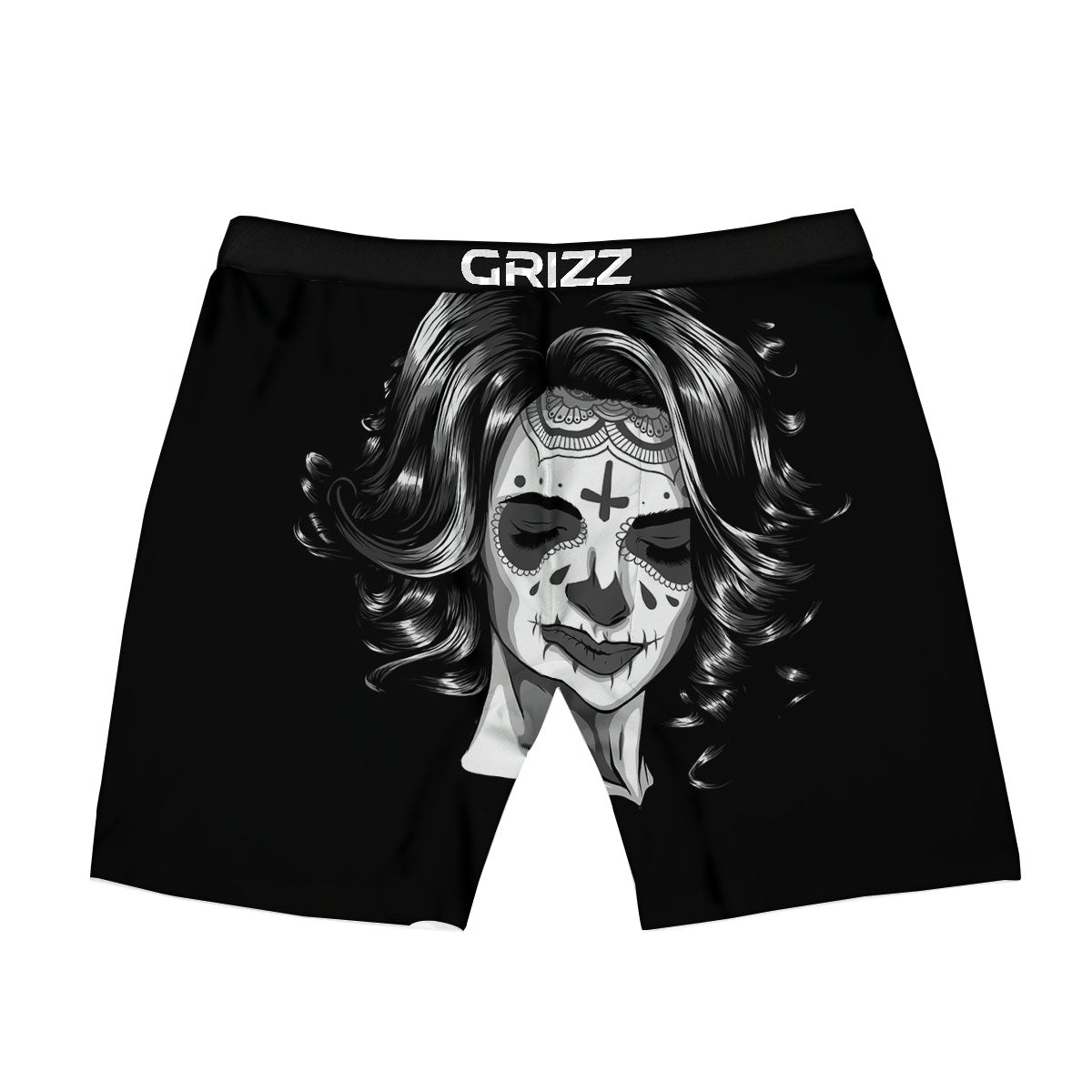 Calavera Girl White And Black Print Boxer Briefs-grizzshop