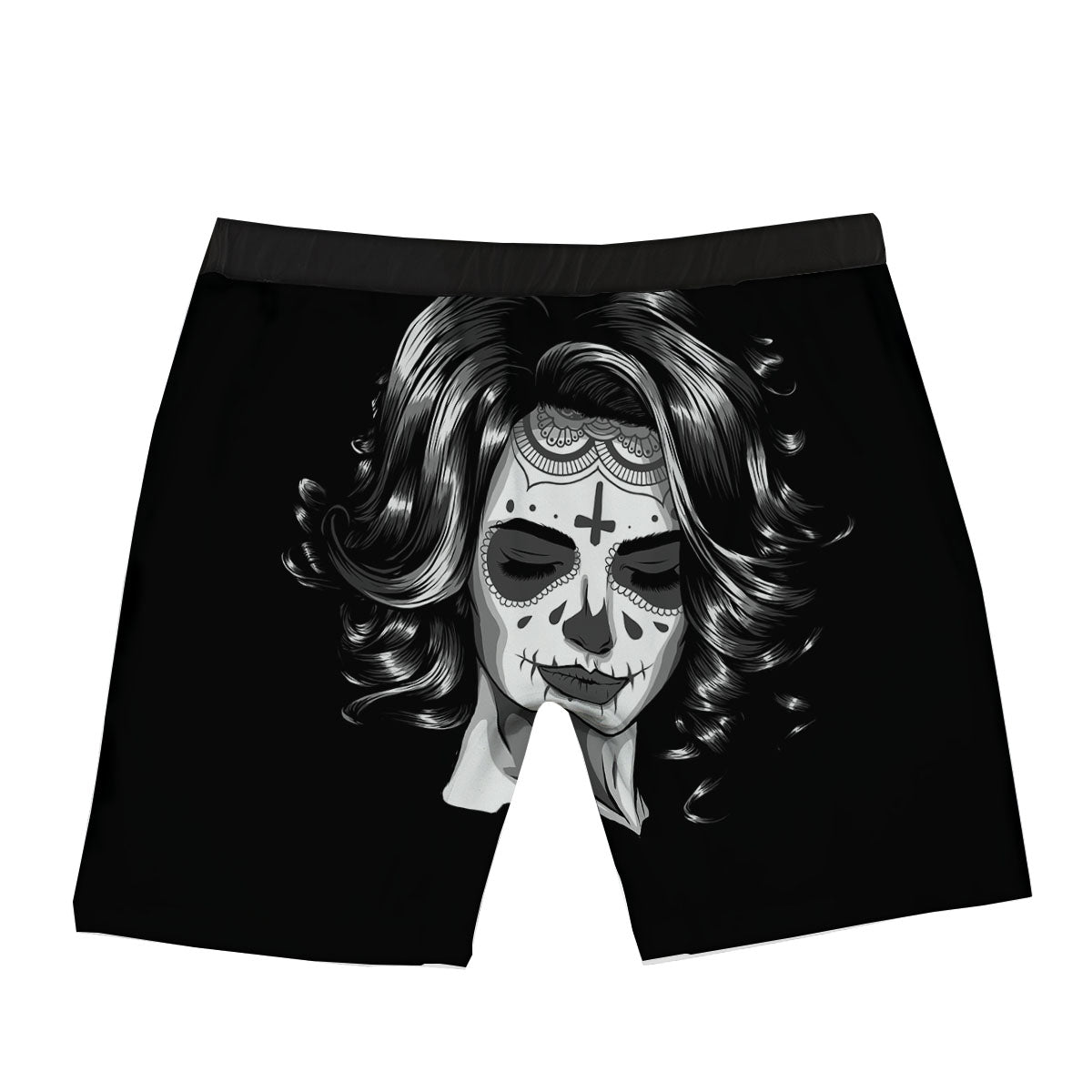 Calavera Girl White And Black Print Boxer Briefs-grizzshop