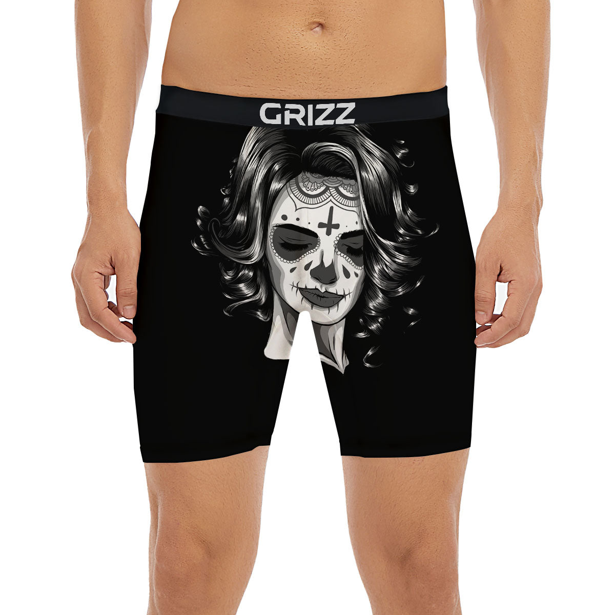 Calavera Girl White And Black Print Boxer Briefs-grizzshop