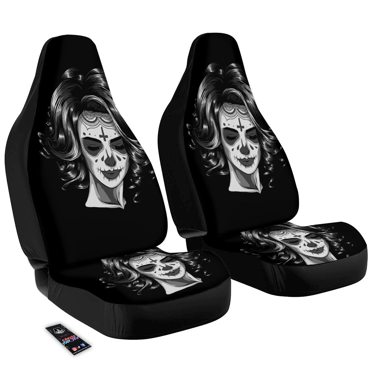 Calavera Girl White And Black Print Car Seat Covers-grizzshop