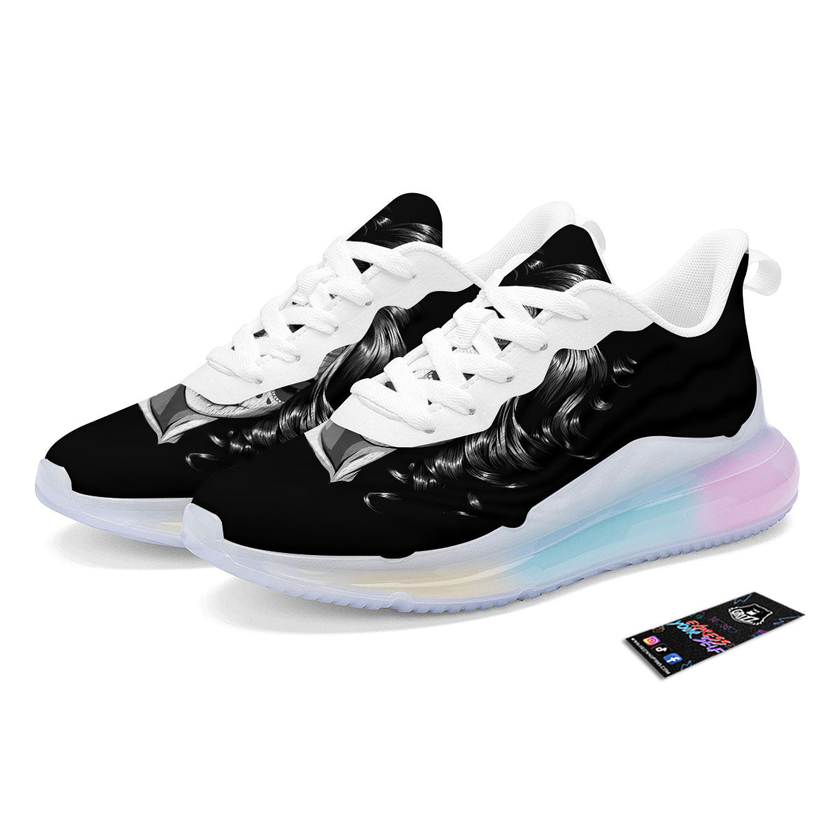 Calavera Girl White And Black Print Running Sneakers-grizzshop
