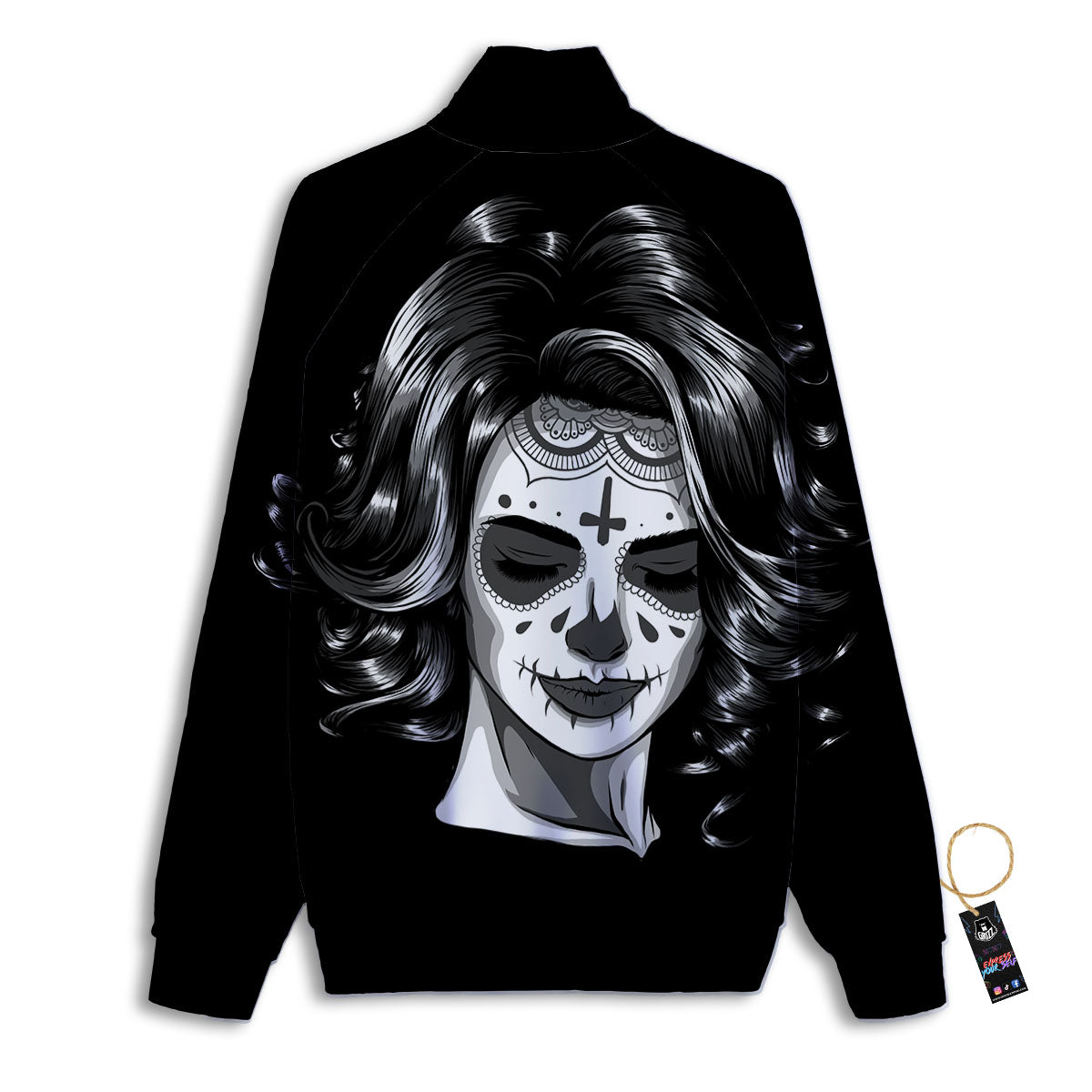 Calavera Girl White And Black Print Track Jacket-grizzshop