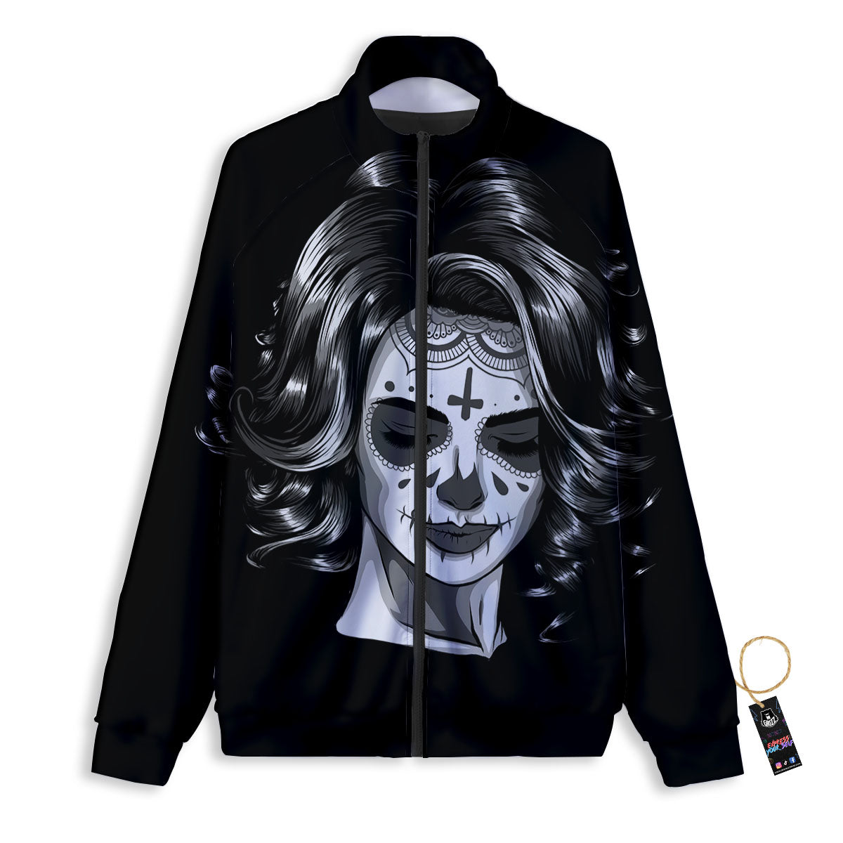 Calavera Girl White And Black Print Track Jacket-grizzshop