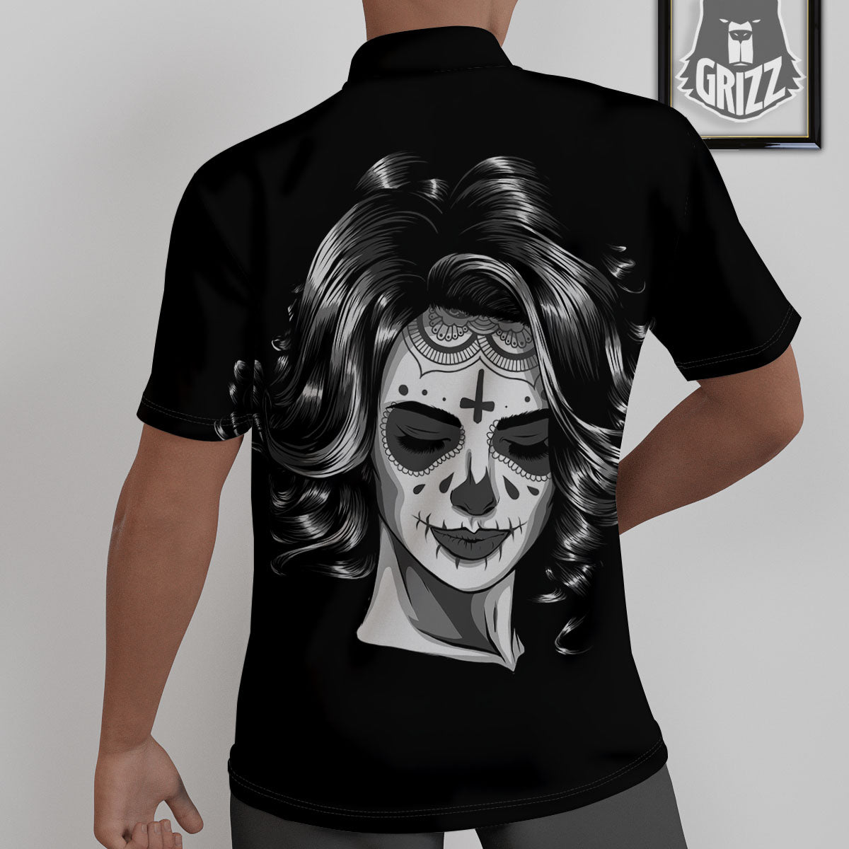 Calavera Girl White And Black Print Untucked Shirts-grizzshop