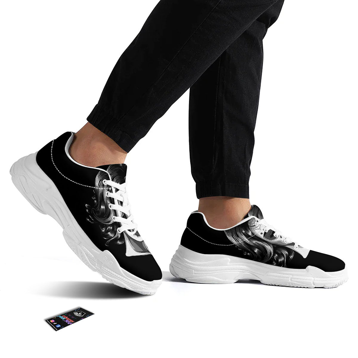 Calavera Girl White And Black Print White Chunky Shoes-grizzshop