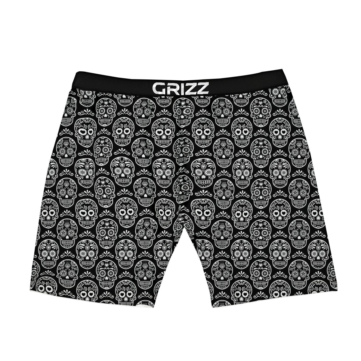 Calavera Skull White And Black Print Boxer Briefs-grizzshop