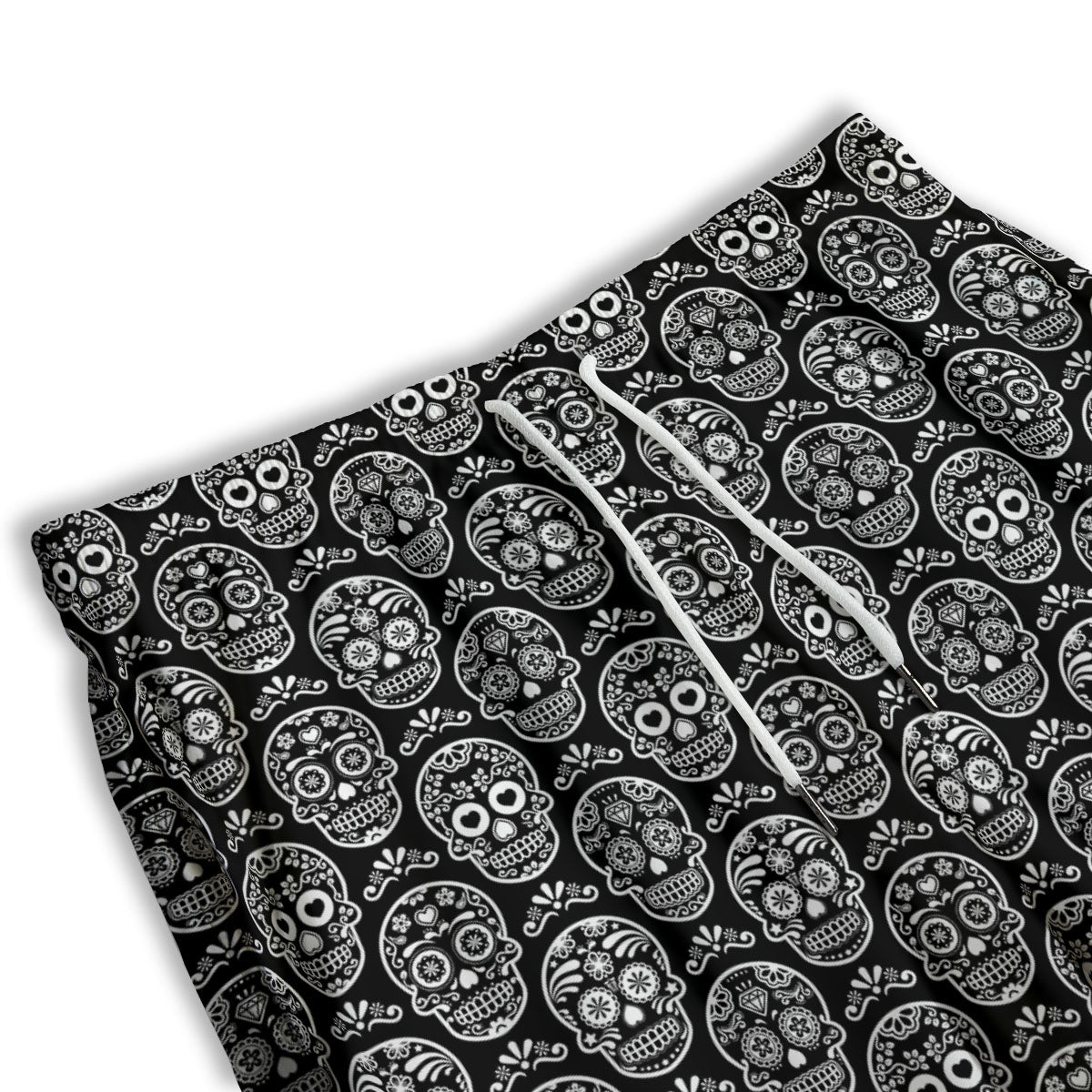 Calavera Skull White And Black Print Men's Athletic Shorts