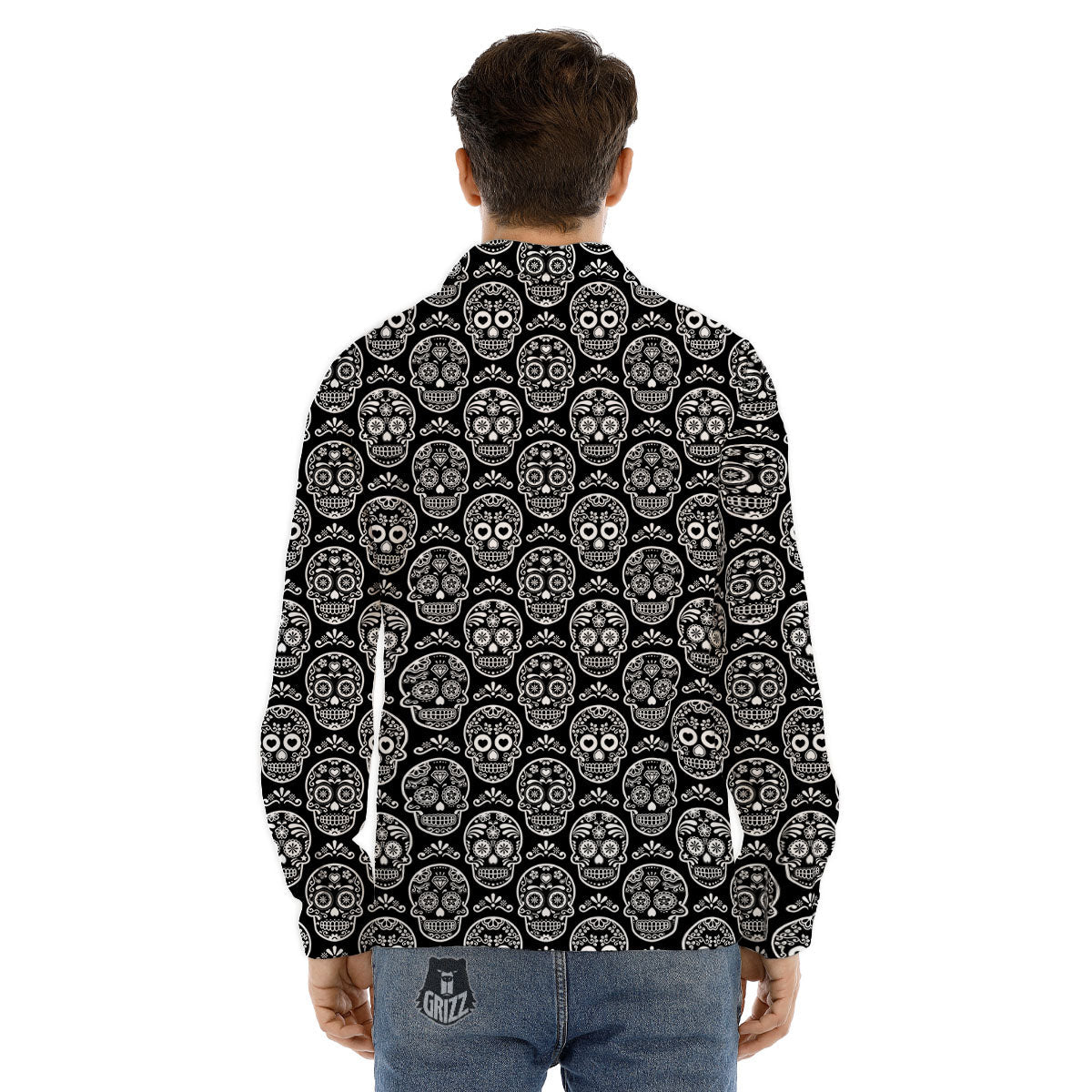 Calavera Skull White And Black Print Men's Dress Shirts-grizzshop