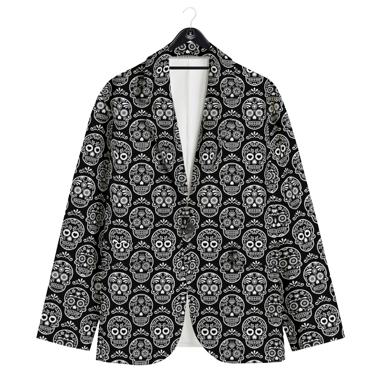 Calavera Skull White And Black Print Men's Sport Coat-grizzshop