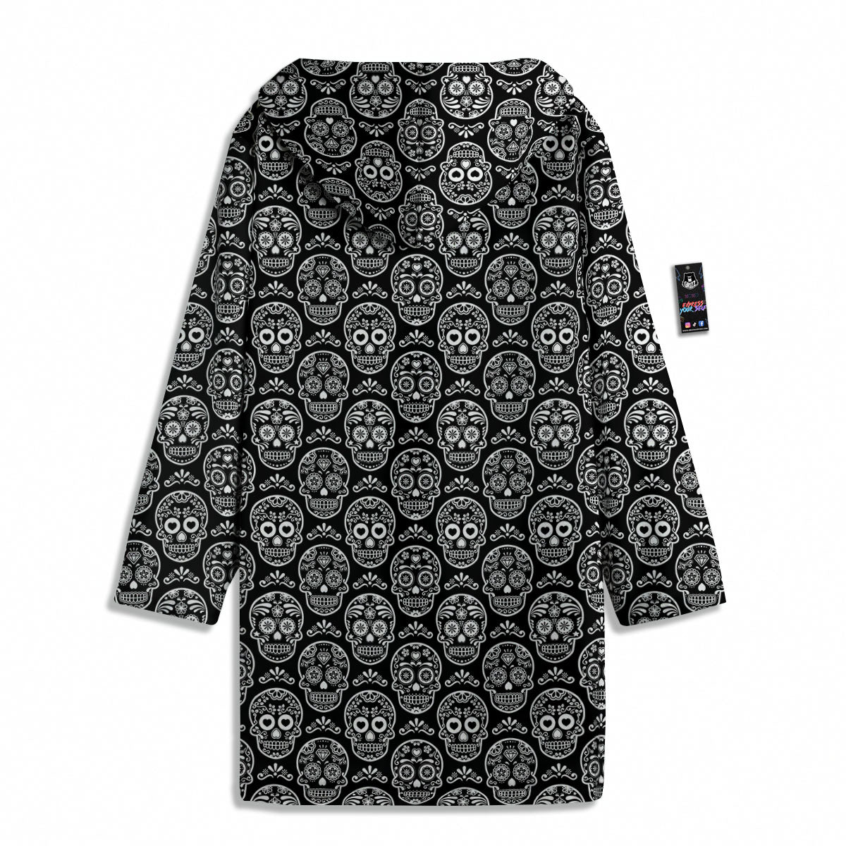 Calavera Skull White And Black Print Men's Windbreaker Jacket-grizzshop