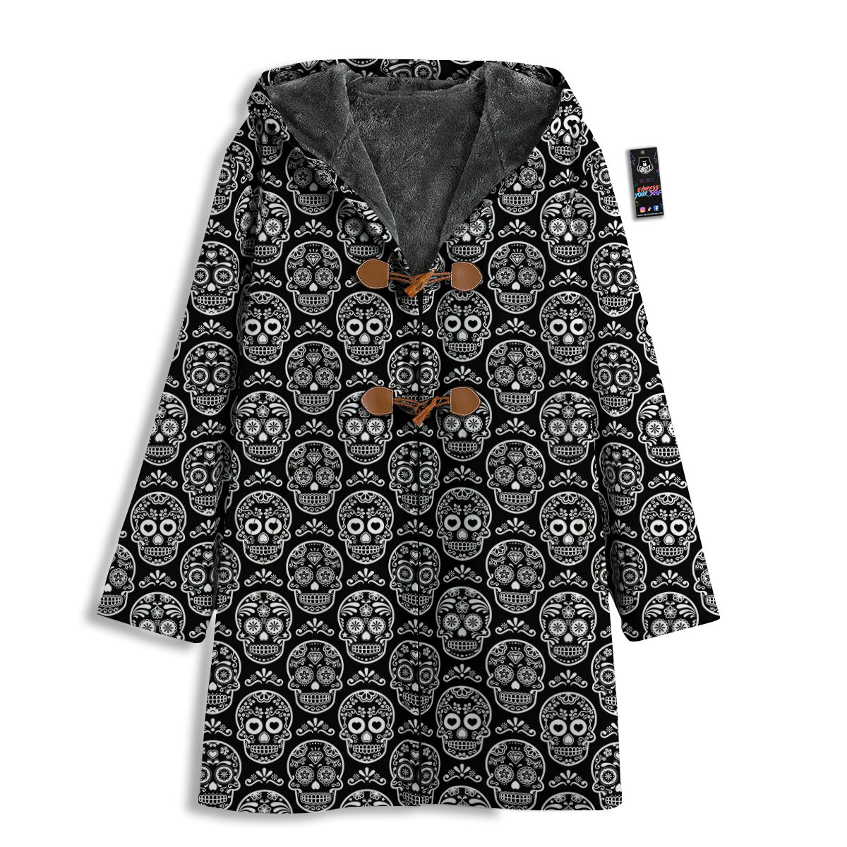 Calavera Skull White And Black Print Men's Windbreaker Jacket-grizzshop