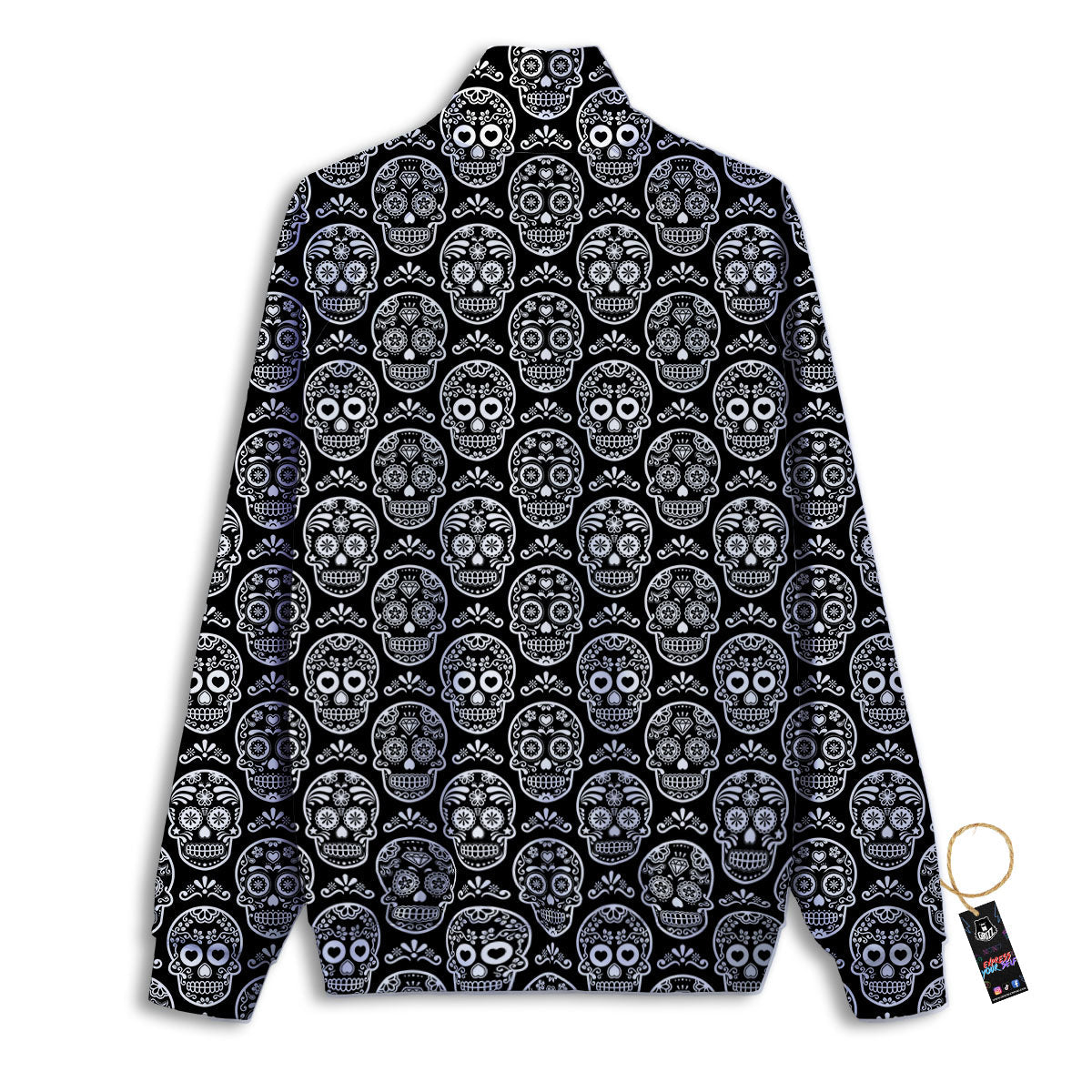 Calavera Skull White And Black Print Track Jacket-grizzshop