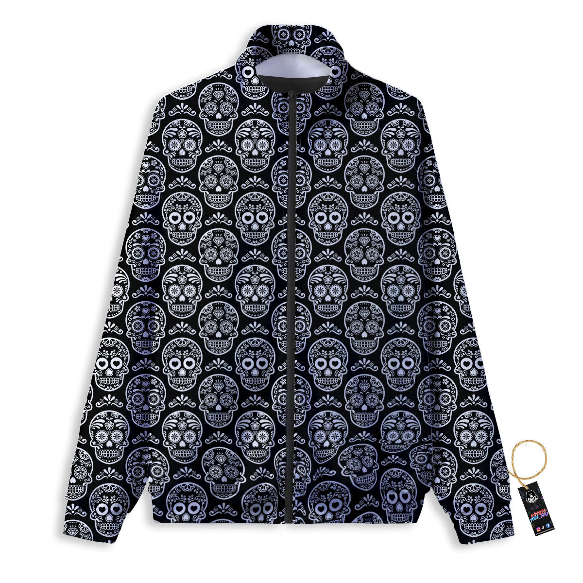 Calavera Skull White And Black Print Track Jacket-grizzshop