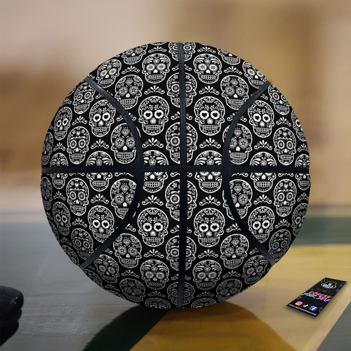 Calavera Skull White And Black Print Basketball