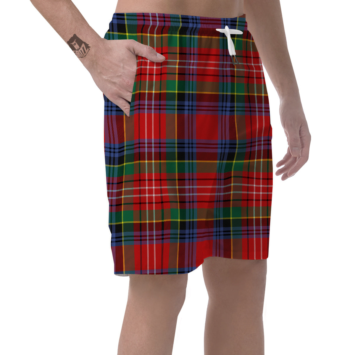 Caledonia Red Plaid Tartan Men's Shorts-grizzshop
