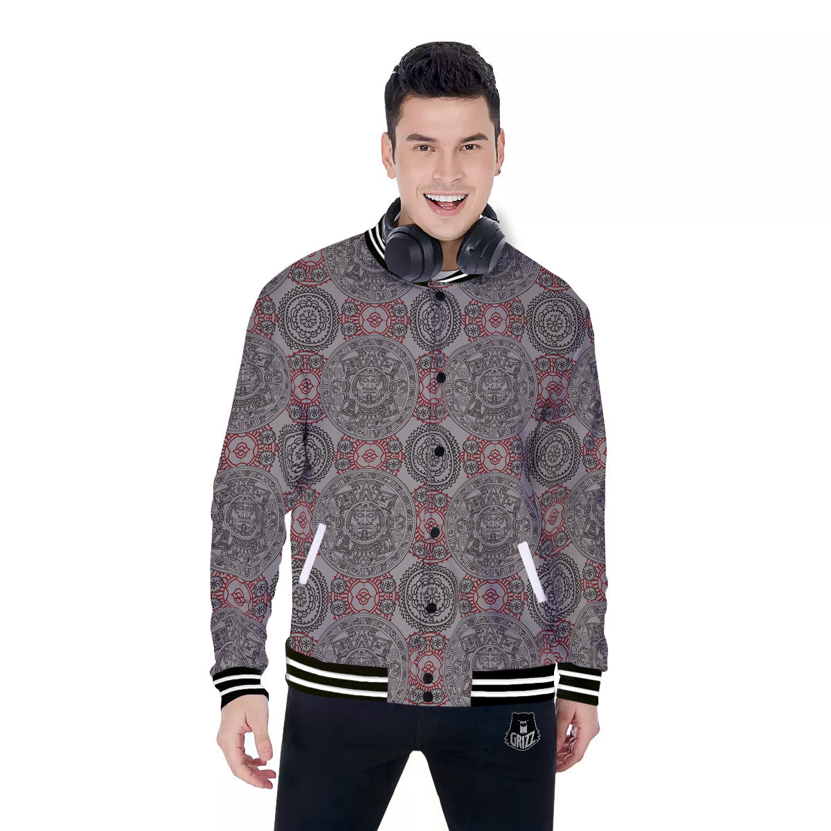 Calendar Aztec Doodle Print Pattern Baseball Jacket-grizzshop