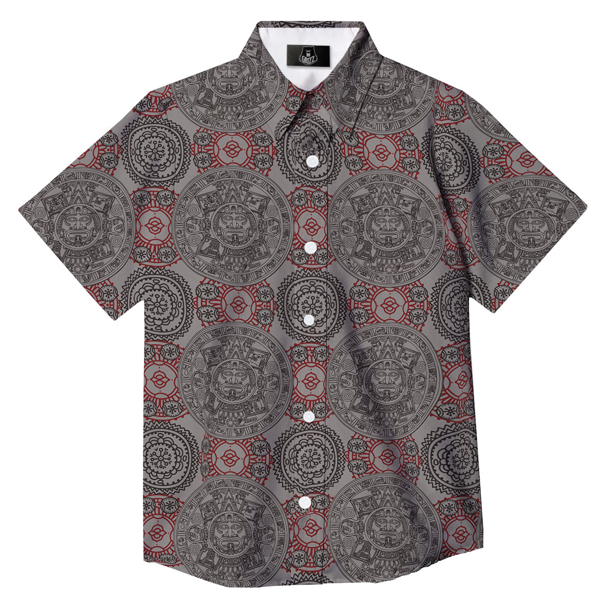 Calendar Aztec Doodle Print Pattern Button Up Shirt-grizzshop