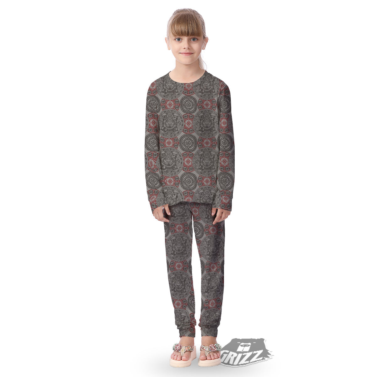 Calendar Aztec Doodle Print Pattern Kid's Pajamas-grizzshop